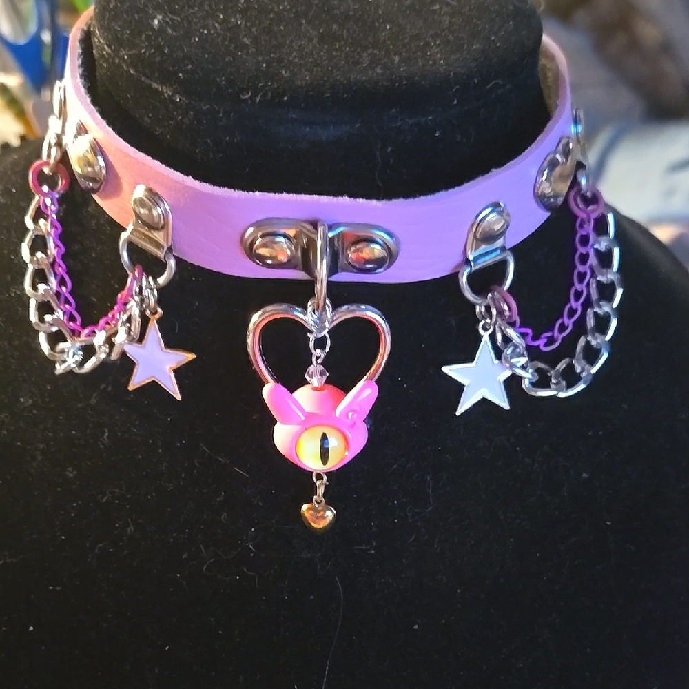 Pink Choker with Chains and Charms